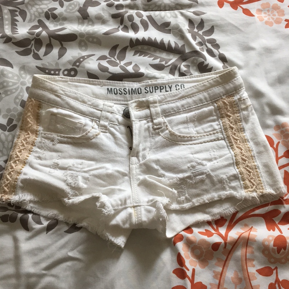 White denim mini shorts